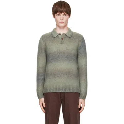 Palmes Blue Alpaca Ls Knit Polo Sweater In Gray