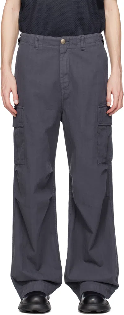 Palmes Blue Herringbone Cargo Pants In Dark Blue