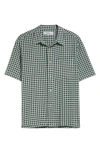 Palmes Checkered Short Sleeve Cotton Button-up Shirt In White/green