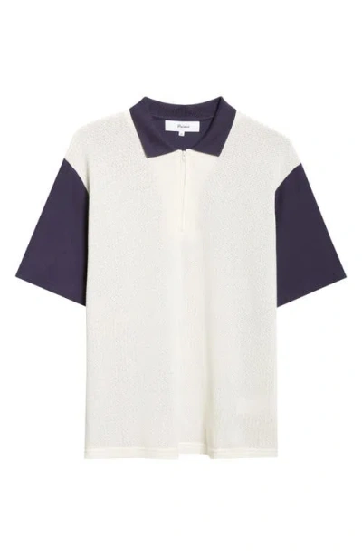 Palmes Colorblock Cotton Zip Polo In White/dark Blue