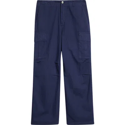 Palmes Cotton Herringbone Wide Leg Cargo Pants In Blue