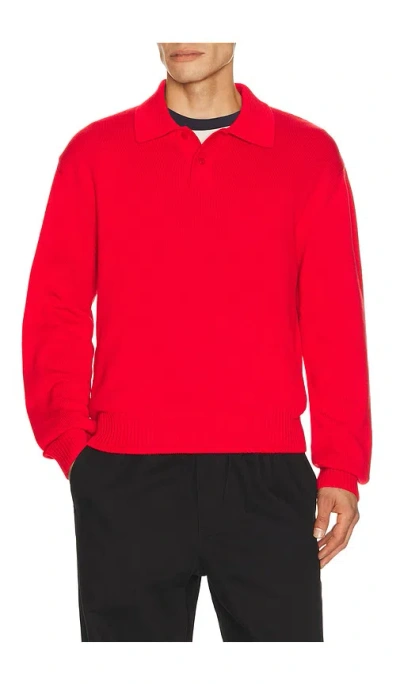 Palmes Cotton Long Sleeve Knit Polo In Red