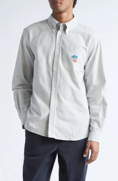 Palmes Deuce Stripe Organic Cotton Oxford Button-down Shirt In Blue