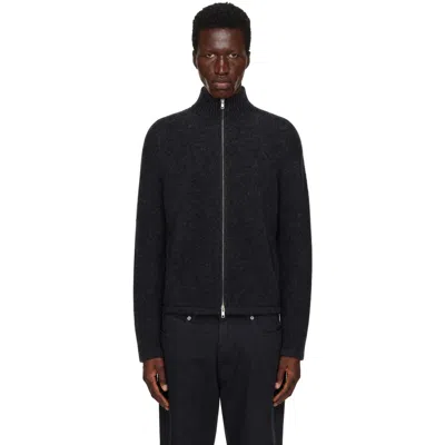Palmes Gray Knitted Zip Sweater In Black