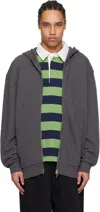 Palmes Waffle Stitch Zip Hoodie In Charcoal