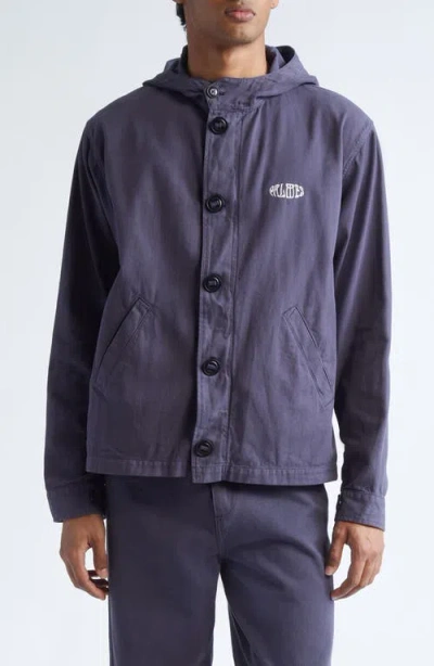 Palmes Hodded Herringbone Twill Jacket In Blue