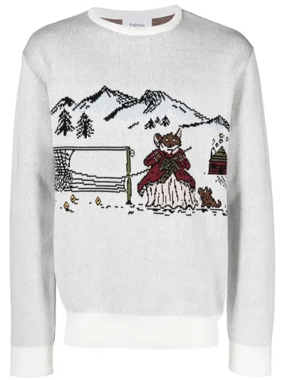 Palmes Intarsia-knit Crew Neck Jumper In White