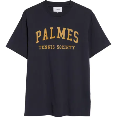 Palmes Ivan Cotton Logo Graphic T-shirt In Navy-yellow