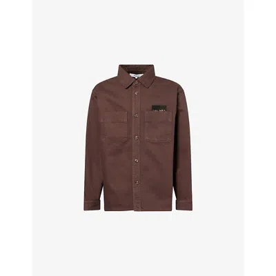 Palmes Mens Brown Coarse Brand-patch Denim Overshirt