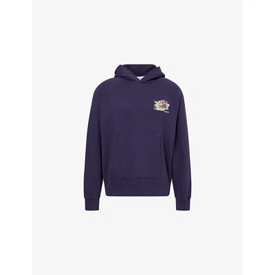 Palmes Mens Dark Blue Porch Graphic-print Cotton-jersey Hoody