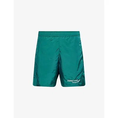 Palmes Mens Dark Green Embroidered-logo Relaxed-fit Shell Shorts
