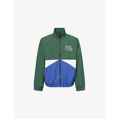 Palmes Mens Dark Green Graphic-print Colour-block Shell Jacket