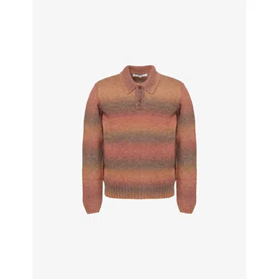 Palmes Mens Brown Dye-effect Long-sleeve Alpaca Blend Polo Knit Top In Multi