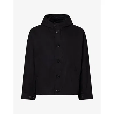 Palmes Mens Hooded Herringbone Cotton Jacket Black
