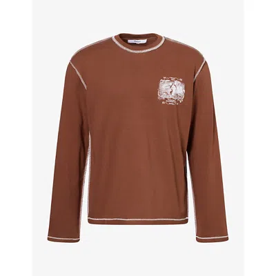 Palmes Mens Mermaid Graphic-print Cotton T-shirt Brown