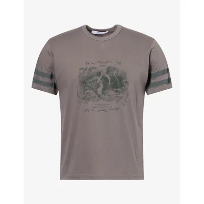 Palmes Mens Mermaid Graphic-print Cotton T-shirt Charcoal