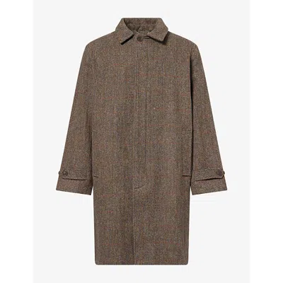 Palmes Mens  Cedric Longline Tweed Wool Coat In Brown