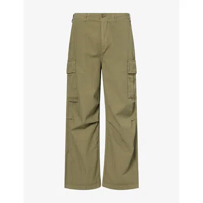 Palmes Mens  Herringbone-pattern Cotton Cargo Trousers In Green