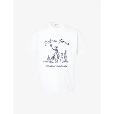 Palmes Mens  Western Brand-embroidered Cotton T-shirt In White