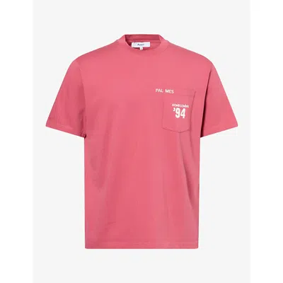 Palmes Mens Patch-pocket Brand-print Cotton T-shirt Red