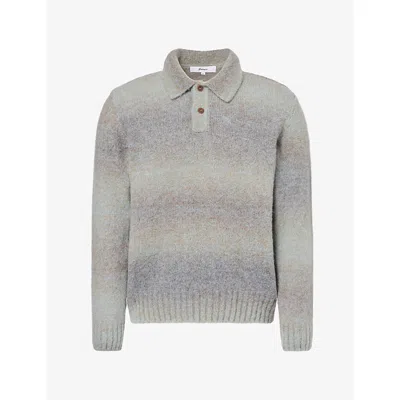 Palmes Mens Polo-collar Ribbed Wool-blend Jumper Blue In Gray