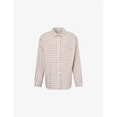 Palmes Mens White Brown Checked Long-sleeve Cotton Shirt In Multi