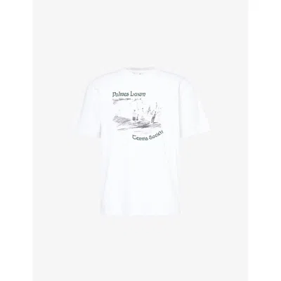 Palmes Mens White Graphic-print Relaxed-fit Cotton T-shirt