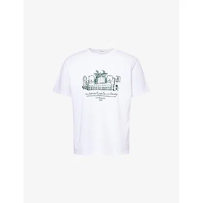 Palmes Mens White Public Embroidered Cotton-jersey T-shirt