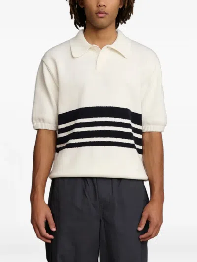 Palmes Panel Knit Polo Shirt In White
