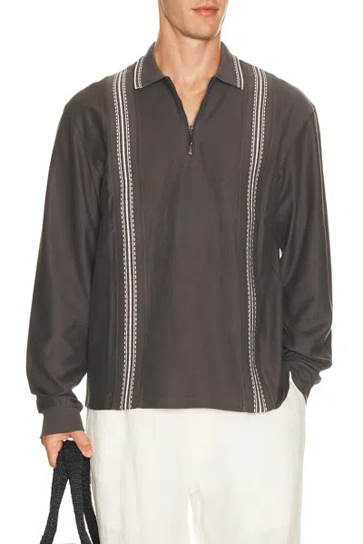 Palmes Panel Long Sleeve Zip Polo In Gray
