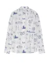 Palmes Tennis Print Cotton Poplin Button-up Shirt In White