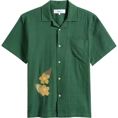 Palmes Ramus Floral Embroidered Camp Shirt In Green