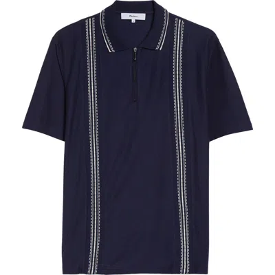 Palmes Stripe Jacquard Trim Zip Polo In Blue