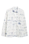 Palmes Tennis Print Cotton Poplin Button-up Shirt In White
