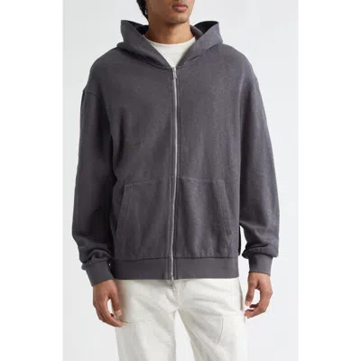 Palmes Waffle Stitch Zip Hoodie In Charcoal