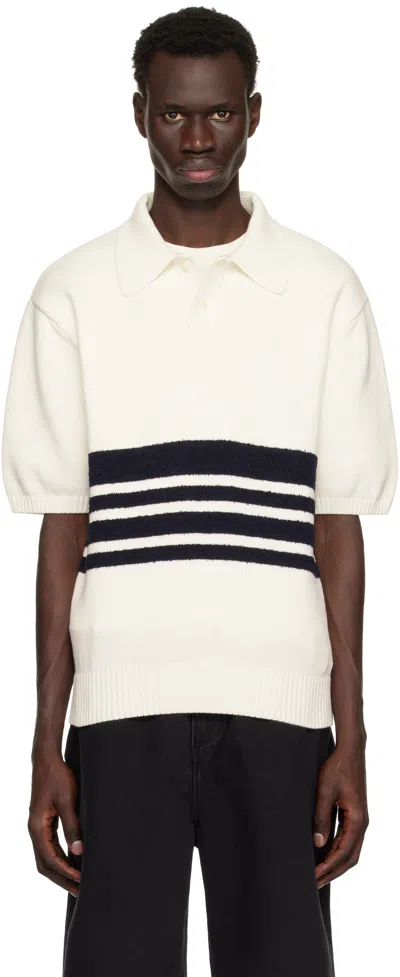 Palmes White & Black Panel Knit Polo In Off-white