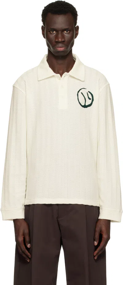 Palmes White Motif Knitted Rugby Polo In Off White