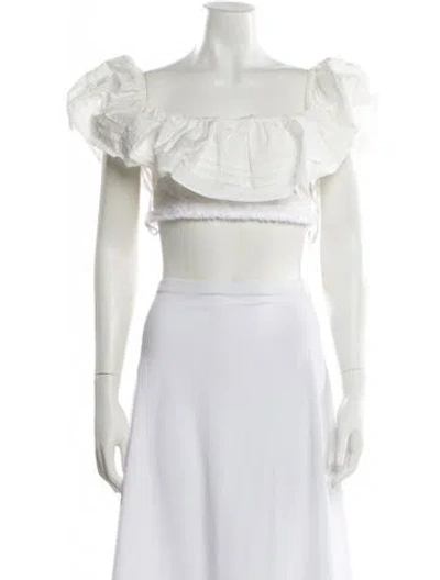 Pre-owned Palmier Off-the-shoulder Short Sleeve Crop Top In White