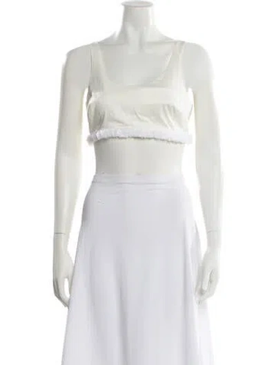 Pre-owned Palmier Scoop Neck Sleeveless Crop Top In White