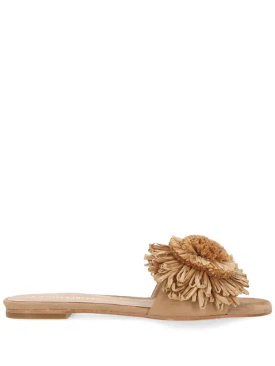 Paloma Barceló Floral-appliqué Flat Slides In Brown