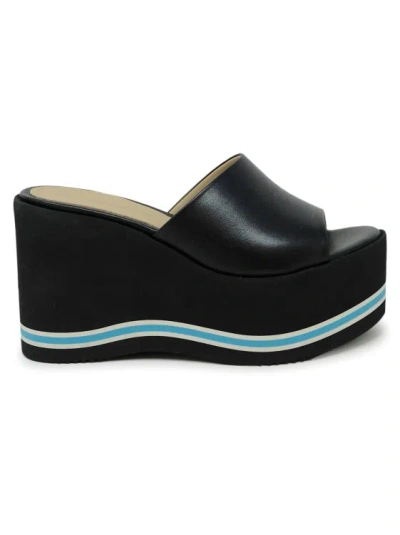 Paloma Barceló Black Leather Leto Wedge Sandals