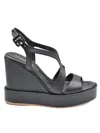 Paloma Barceló Wedge Leather Sandals With Buckled Closure In Negro