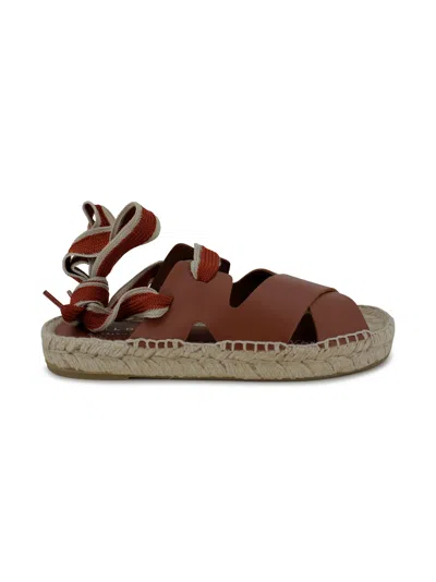 Paloma Barceló Calfskin Espadrilles In Leather Brown
