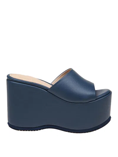Paloma Barceló Hyana Blue Leather Mules In Lavado Oscuro