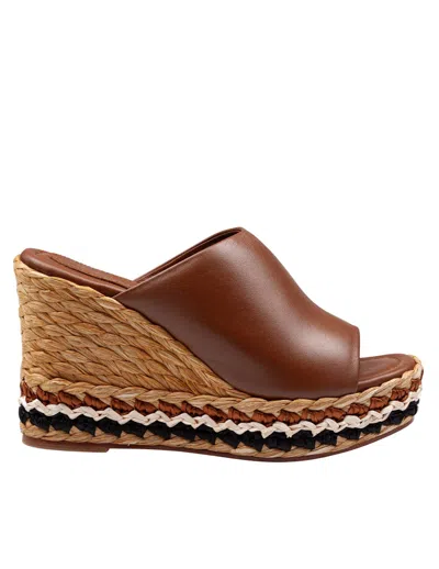 Paloma Barceló Paloma Oriane Leather Sandal With Raffia Wedge In Brown