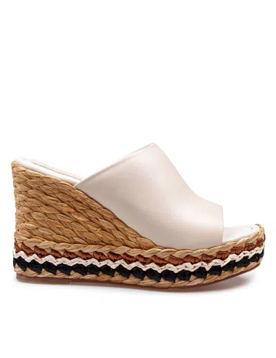 Paloma Barceló Paloma Oriane Sandal In Ivory Leather With Raffia Wedge In Beige