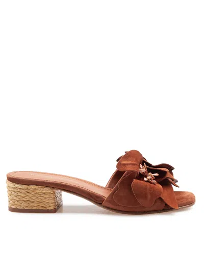 Paloma Barceló Suede Slide With Applied Flower In Brown