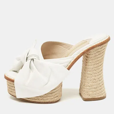 Pre-owned Paloma Barceló White Leather Slide Espadrille Sandals Size 38