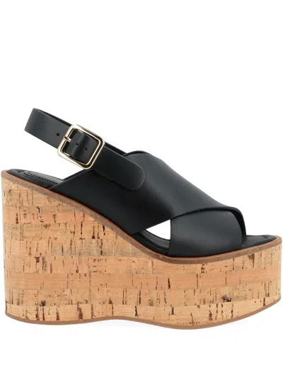 Paloma Barceló 110mm Crossover Slingback Wedge Sandals In Black