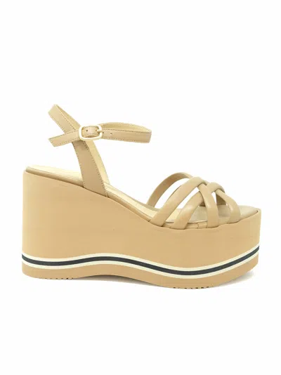 Paloma Barceló Paloma Barcelo 24-1022 Beige Leather Lioba Wedge Sandals In Nougat